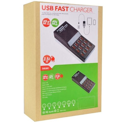 W-858 12A 12 Ports USB Fast Charging Dock Desktop Smart Charger AC100-240V, US Plug (Black) - Multifunction Charger by PMC Jewellery | Online Shopping South Africa | PMC Jewellery | Buy Now Pay Later Mobicred