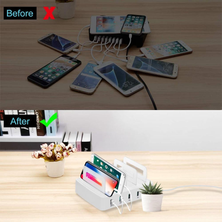 659Q 80W 4 Ports QC3.0 Fast Charging Dock USB Smart Charger with Phone & Tablet Holder, US Plug(White) - Multifunction Charger by PMC Jewellery | Online Shopping South Africa | PMC Jewellery | Buy Now Pay Later Mobicred