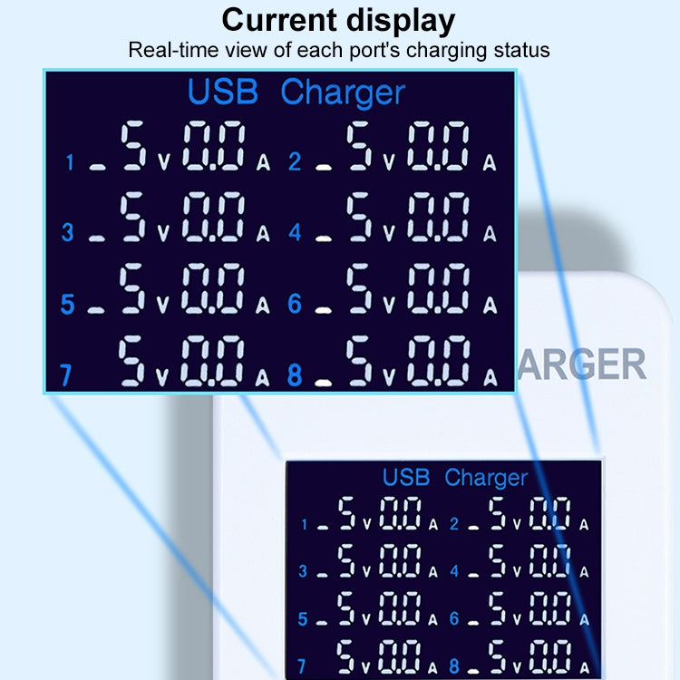 A8 50W 8 Ports USB + QC3.0 Smart Charging Station with Digital Display AC100-240V, EU Plug - Multifunction Charger by PMC Jewellery | Online Shopping South Africa | PMC Jewellery | Buy Now Pay Later Mobicred