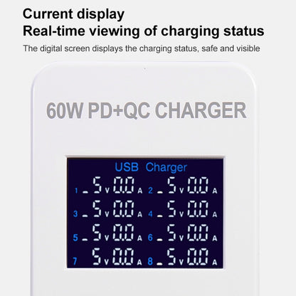 A8T 60W 8 Ports USB + QC3.0 + PD Type-C Smart Charging Station with Digital Display AC100-240V, AU Plug - Multifunction Charger by PMC Jewellery | Online Shopping South Africa | PMC Jewellery | Buy Now Pay Later Mobicred