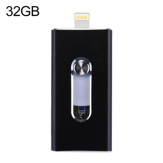 RQW-02 3 in 1 USB 2.0 & 8 Pin & Micro USB 32GB Flash Drive(Black) - U Disk & Card Reader by PMC Jewellery | Online Shopping South Africa | PMC Jewellery | Buy Now Pay Later Mobicred