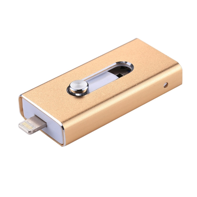 RQW-02 3 in 1 USB 2.0 & 8 Pin & Micro USB 32GB Flash Drive(Gold) - U Disk & Card Reader by PMC Jewellery | Online Shopping South Africa | PMC Jewellery | Buy Now Pay Later Mobicred