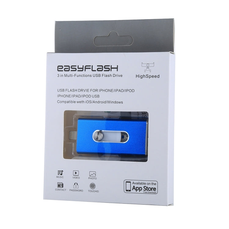 RQW-02 3 in 1 USB 2.0 & 8 Pin & Micro USB 64GB Flash Drive(Blue) - U Disk & Card Reader by PMC Jewellery | Online Shopping South Africa | PMC Jewellery | Buy Now Pay Later Mobicred