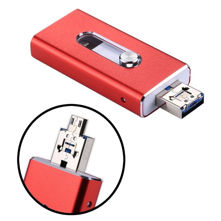 RQW-02 3 in 1 USB 2.0 & 8 Pin & Micro USB 128GB Flash Drive(Red) - U Disk & Card Reader by PMC Jewellery | Online Shopping South Africa | PMC Jewellery | Buy Now Pay Later Mobicred