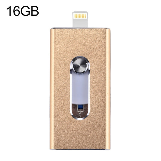 RQW-02  3 in 1 USB 2.0 & 8 Pin & Micro USB 16GB Flash Drive(Gold) - U Disk & Card Reader by PMC Jewellery | Online Shopping South Africa | PMC Jewellery | Buy Now Pay Later Mobicred