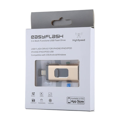 easyflash RQW-01B 3 in 1 USB 2.0 & 8 Pin & Micro USB 32GB Flash Drive(Gold) - U Disk & Card Reader by PMC Jewellery | Online Shopping South Africa | PMC Jewellery | Buy Now Pay Later Mobicred