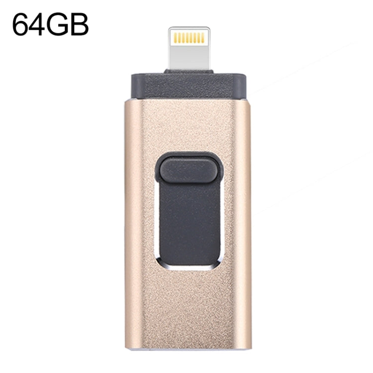 easyflash RQW-01B 3 in 1 USB 2.0 & 8 Pin & Micro USB 64GB Flash Drive(Gold) - U Disk & Card Reader by PMC Jewellery | Online Shopping South Africa | PMC Jewellery | Buy Now Pay Later Mobicred