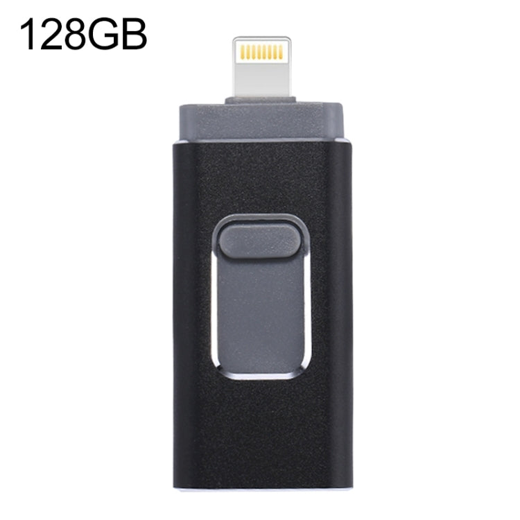 easyflash RQW-01B 3 in 1 USB 2.0 & 8 Pin & Micro USB 128GB Flash Drive(Black) - U Disk & Card Reader by PMC Jewellery | Online Shopping South Africa | PMC Jewellery | Buy Now Pay Later Mobicred