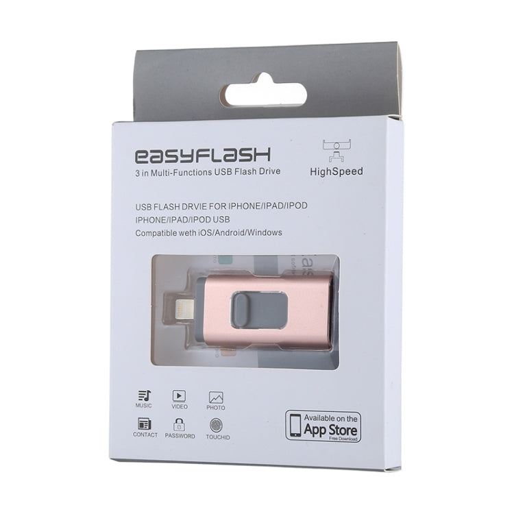 easyflash RQW-01B 3 in 1 USB 2.0 & 8 Pin & Micro USB 16GB Flash Drive(Rose Gold) - U Disk & Card Reader by PMC Jewellery | Online Shopping South Africa | PMC Jewellery | Buy Now Pay Later Mobicred