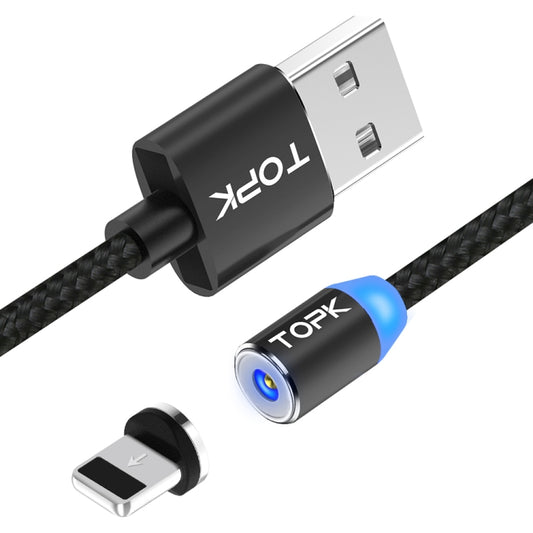 TOPK AM23 1m 2.4A Max USB to 8 Pin Nylon Braided Magnetic Charging Cable with LED Indicator(Black) - Charging Cable & Head by TOPK | Online Shopping South Africa | PMC Jewellery | Buy Now Pay Later Mobicred