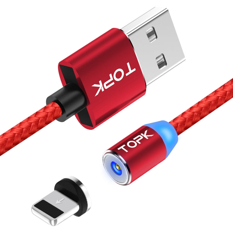 TOPK AM23 1m 2.4A Max USB to 8 Pin Nylon Braided Magnetic Charging Cable with LED Indicator(Red) - Charging Cable & Head by TOPK | Online Shopping South Africa | PMC Jewellery | Buy Now Pay Later Mobicred