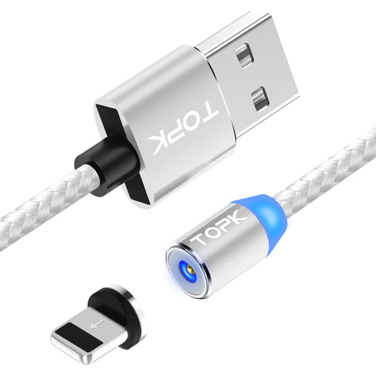 TOPK AM23 1m 2.4A Max USB to 8 Pin Nylon Braided Magnetic Charging Cable with LED Indicator(Silver) - Charging Cable & Head by TOPK | Online Shopping South Africa | PMC Jewellery | Buy Now Pay Later Mobicred