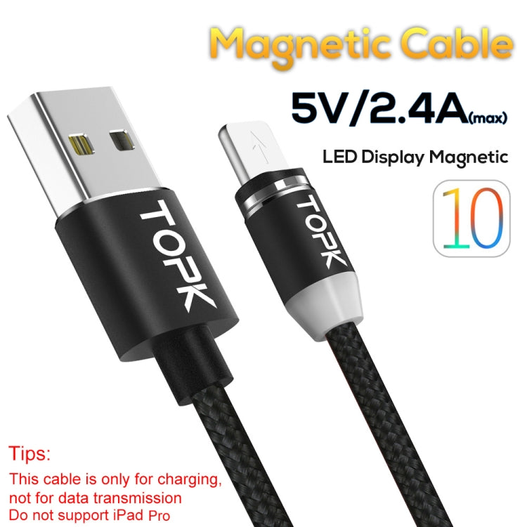 TOPK AM23 1m 2.4A Max USB to 8 Pin Nylon Braided Magnetic Charging Cable with LED Indicator(Silver) - Charging Cable & Head by TOPK | Online Shopping South Africa | PMC Jewellery | Buy Now Pay Later Mobicred