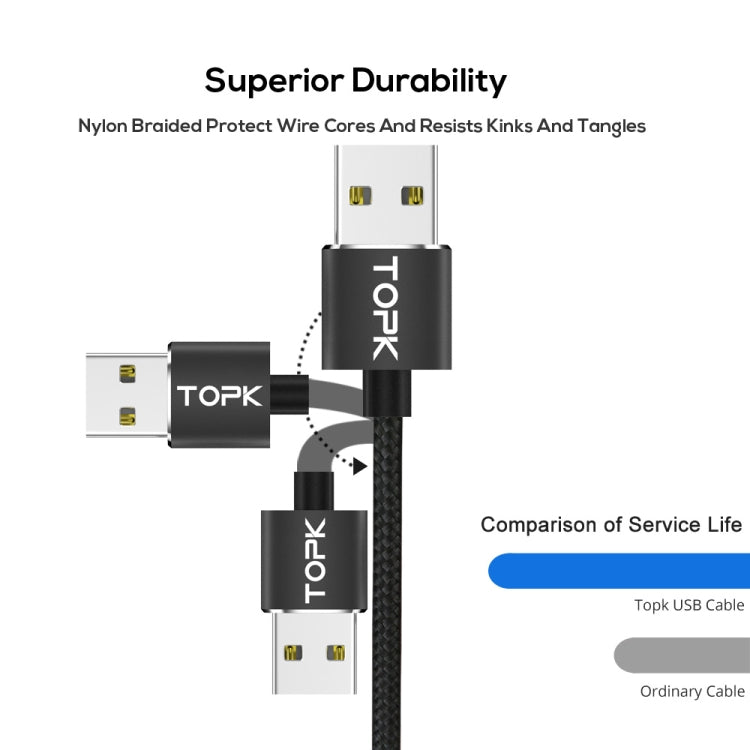 TOPK AM23 2m 2.4A Max USB to 8 Pin Nylon Braided Magnetic Charging Cable with LED Indicator(Black) - Charging Cable & Head by TOPK | Online Shopping South Africa | PMC Jewellery | Buy Now Pay Later Mobicred