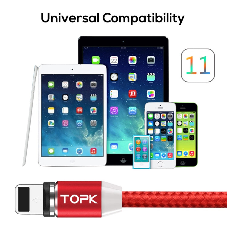 TOPK AM23 2m 2.4A Max USB to 8 Pin Nylon Braided Magnetic Charging Cable with LED Indicator(Red) - Charging Cable & Head by TOPK | Online Shopping South Africa | PMC Jewellery | Buy Now Pay Later Mobicred