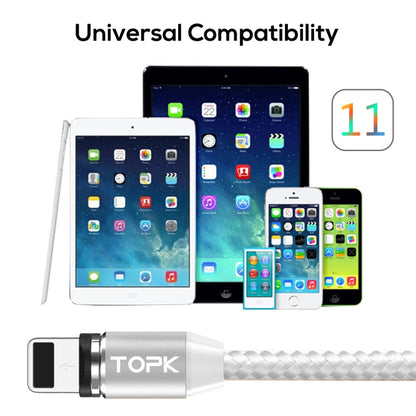 TOPK AM23 2m 2.4A Max USB to 8 Pin Nylon Braided Magnetic Charging Cable with LED Indicator(Silver) - Charging Cable & Head by TOPK | Online Shopping South Africa | PMC Jewellery | Buy Now Pay Later Mobicred