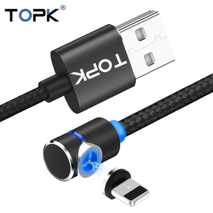 TOPK AM30 1m 2.4A Max USB to 8 Pin 90 Degree Elbow Magnetic Charging Cable with LED Indicator(Black) - Charging Cable & Head by TOPK | Online Shopping South Africa | PMC Jewellery | Buy Now Pay Later Mobicred