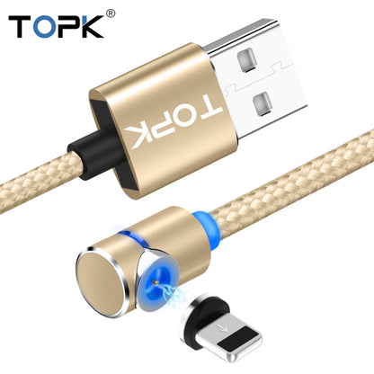 TOPK AM30 2m 2.4A Max USB to 8 Pin 90 Degree Elbow Magnetic Charging Cable with LED Indicator(Gold) - Charging Cable & Head by TOPK | Online Shopping South Africa | PMC Jewellery | Buy Now Pay Later Mobicred