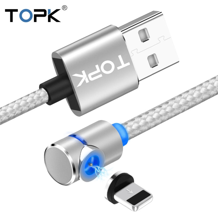 TOPK AM30 2m 2.4A Max USB to 8 Pin 90 Degree Elbow Magnetic Charging Cable with LED Indicator(Silver) - Charging Cable & Head by TOPK | Online Shopping South Africa | PMC Jewellery | Buy Now Pay Later Mobicred