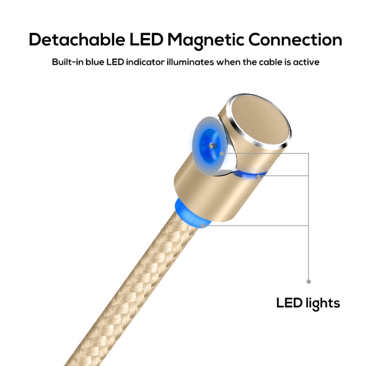 TOPK AM30 2m 2.4A Max USB to 8 Pin + USB-C / Type-C + Micro USB 90 Degree Elbow Magnetic Charging Cable with LED Indicator(Gold) - Charging Cable & Head by TOPK | Online Shopping South Africa | PMC Jewellery | Buy Now Pay Later Mobicred