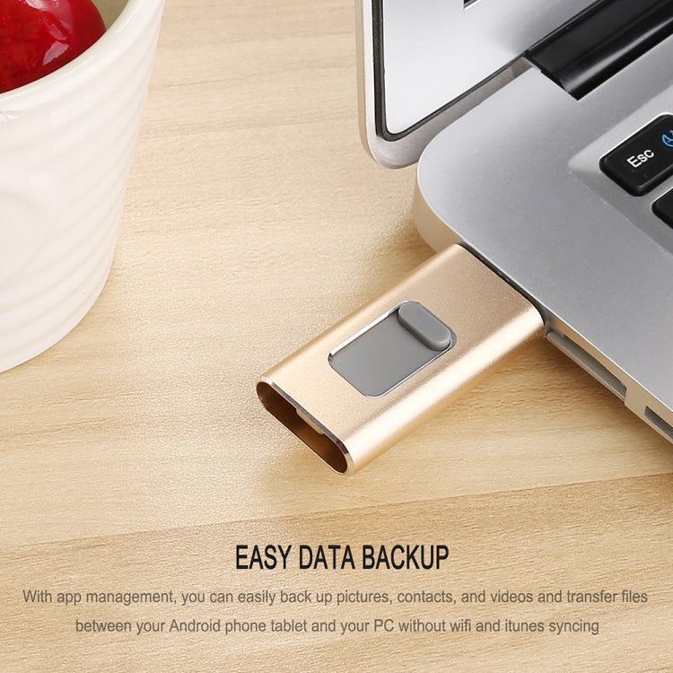 Richwell 3 in 1 32G Type-C + 8 Pin + USB 3.0 Metal Push-pull Flash Disk with OTG Function(Gold) - U Disk & Card Reader by Richwell | Online Shopping South Africa | PMC Jewellery | Buy Now Pay Later Mobicred