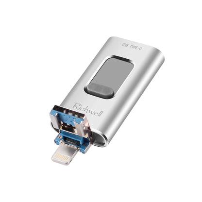 Richwell 3 in 1 128G Type-C + 8 Pin + USB 3.0 Metal Push-pull Flash Disk with OTG Function(Silver) - U Disk & Card Reader by Richwell | Online Shopping South Africa | PMC Jewellery | Buy Now Pay Later Mobicred