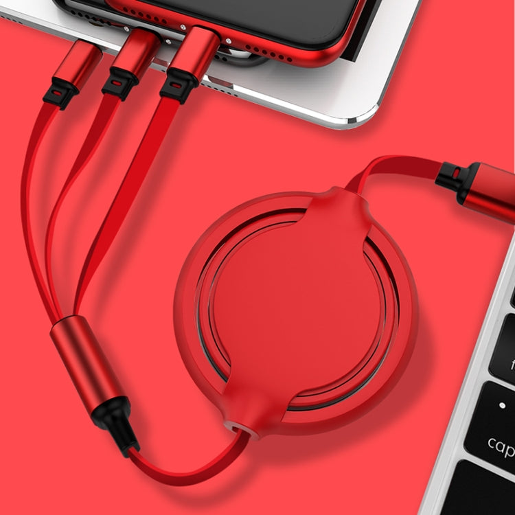 3.5A Liquid Silicone 3 in 1 USB to USB-C / Type-C + 8Pin + Micro USB Retractable Data Syn Charging Cable (Red) - Multifunction Cable by PMC Jewellery | Online Shopping South Africa | PMC Jewellery | Buy Now Pay Later Mobicred