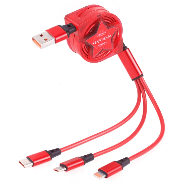 1.2m 3 in 1 USB to USB-C / Type-C + 8Pin + Micro USB Retractable Data Syn Charging Cable (Red) - Multifunction Cable by PMC Jewellery | Online Shopping South Africa | PMC Jewellery | Buy Now Pay Later Mobicred