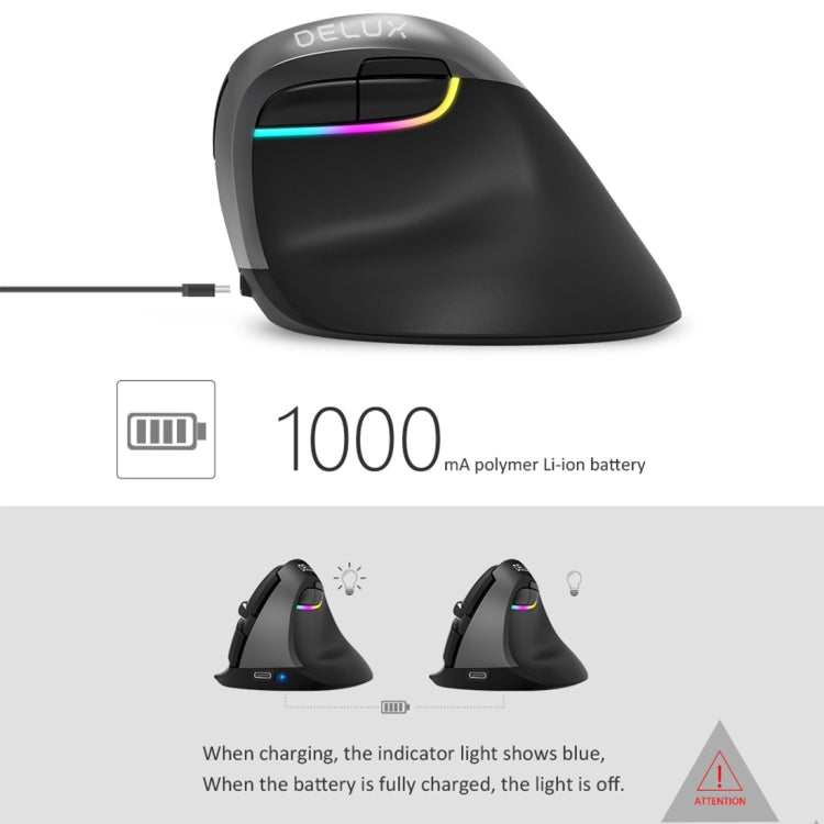 DELUX M618 Mini 2.4G Wireless 2400DPI USB Rechargeable Ergonomic Vertical Mouse(Grey) - Wireless Mice by DELUX | Online Shopping South Africa | PMC Jewellery | Buy Now Pay Later Mobicred