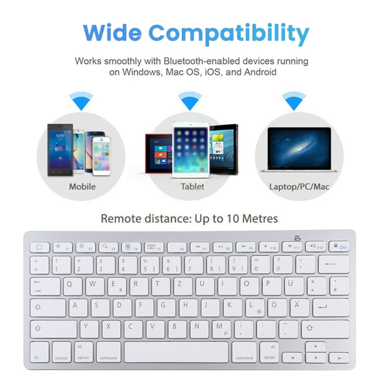 WB-8022 Ultra-thin Wireless Bluetooth Keyboard, German Keys(Silver) - Wireless Keyboard by PMC Jewellery | Online Shopping South Africa | PMC Jewellery | Buy Now Pay Later Mobicred