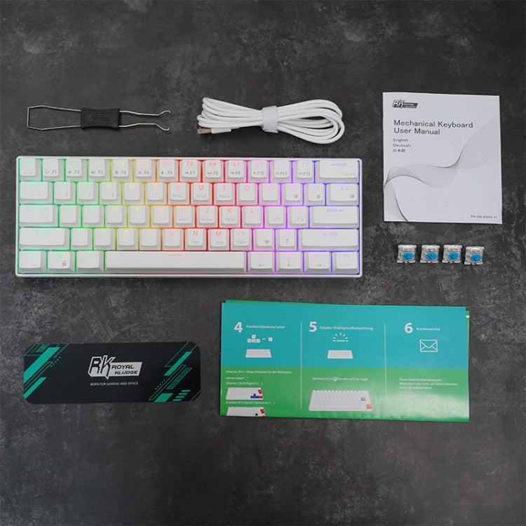 RK61 61 Keys Bluetooth / 2.4G Wireless / USB Wired Three Modes Brown Switch Tablet Mobile Gaming Mechanical Keyboard with RGB Backlight, Cable Length: 1.5m (White) - Wired Keyboard by PMC Jewellery | Online Shopping South Africa | PMC Jewellery | Buy Now Pay Later Mobicred