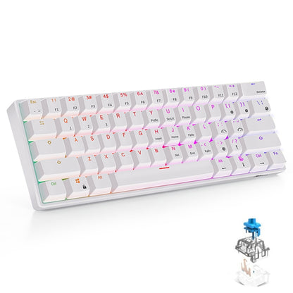 RK61 61 Keys Bluetooth / 2.4G Wireless / USB Wired Three Modes Blue Switch Tablet Mobile Gaming Mechanical Keyboard with RGB Backlight, Cable Length: 1.5m (White) - Wired Keyboard by PMC Jewellery | Online Shopping South Africa | PMC Jewellery | Buy Now Pay Later Mobicred