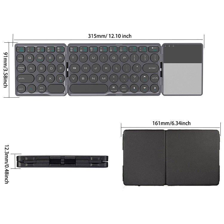 B052 Universal Round Keycap Mini Three-fold Bluetooth Wireless Keyboard with Touchpad (Black) - Mini Keyboard by PMC Jewellery | Online Shopping South Africa | PMC Jewellery | Buy Now Pay Later Mobicred