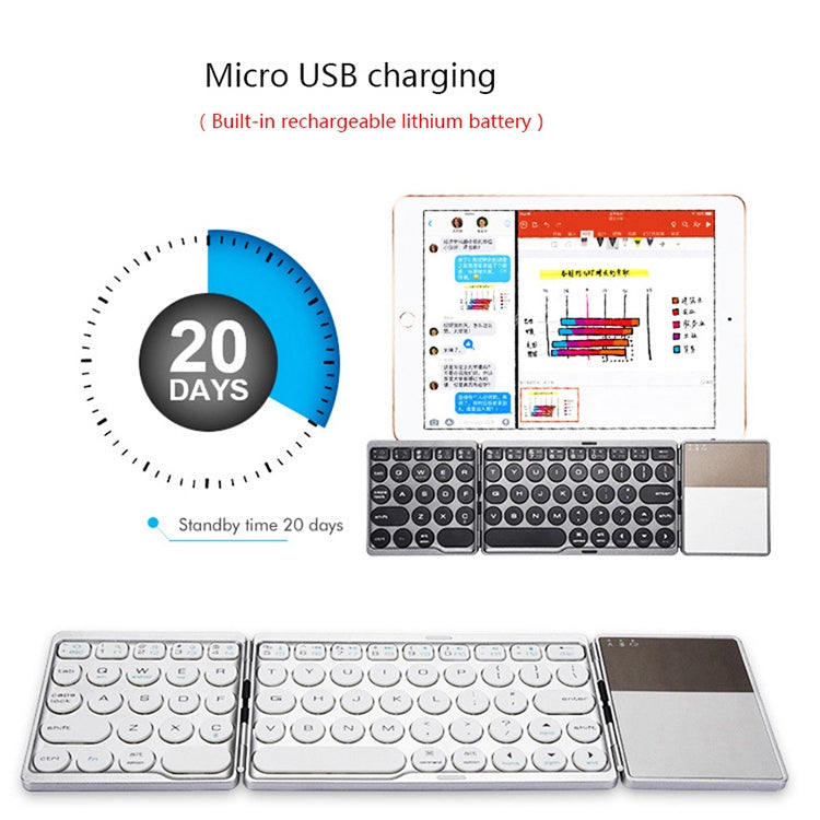 B052 Universal Round Keycap Mini Three-fold Bluetooth Wireless Keyboard with Touchpad (Silver) - Mini Keyboard by PMC Jewellery | Online Shopping South Africa | PMC Jewellery | Buy Now Pay Later Mobicred