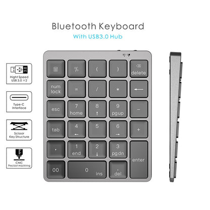 N970 Pro Dual Modes Aluminum Alloy Rechargeable Wireless Bluetooth Numeric Keyboard with USB HUB (Grey) - Mini Keyboard by PMC Jewellery | Online Shopping South Africa | PMC Jewellery | Buy Now Pay Later Mobicred