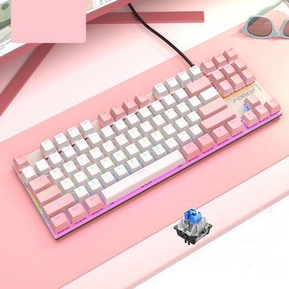 FOREV FV-301 87-keys Blue Axis Mechanical Gaming Keyboard, Cable Length: 1.6m(Pink + White) - Wired Keyboard by PMC Jewellery | Online Shopping South Africa | PMC Jewellery | Buy Now Pay Later Mobicred