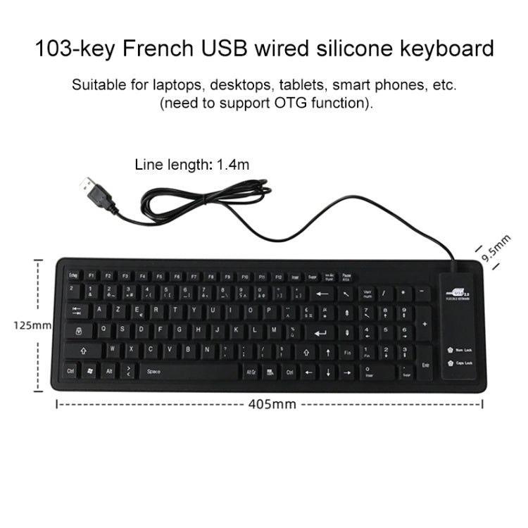 103 Key French USB Wired Silicone Waterproof Keyboard Desktop Notebook Keyboard, Cable Length: 1.5m - Wired Keyboard by PMC Jewellery | Online Shopping South Africa | PMC Jewellery | Buy Now Pay Later Mobicred