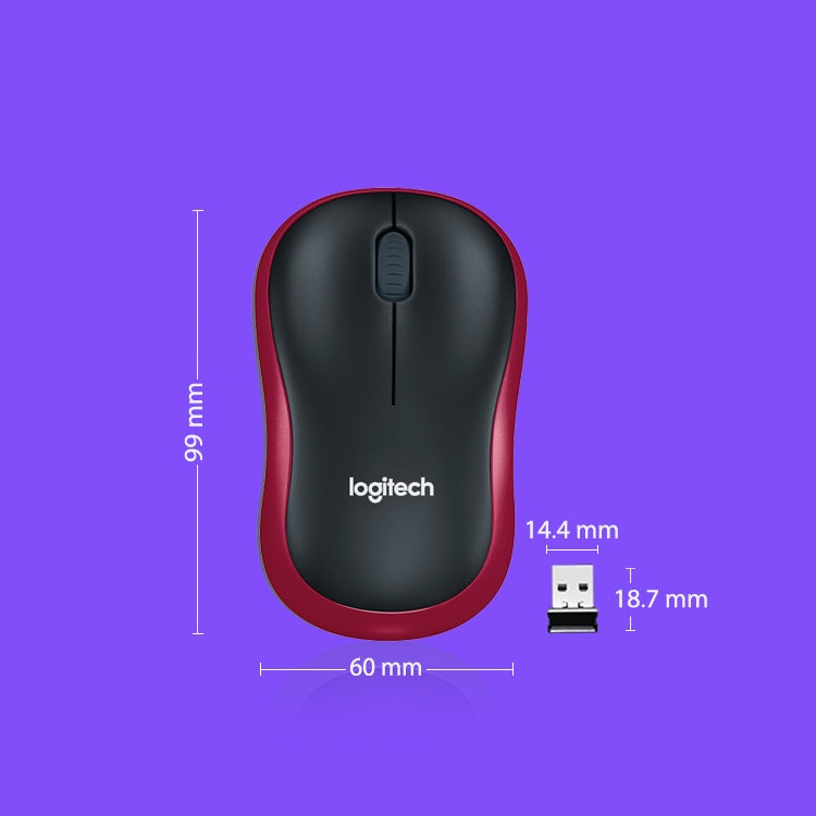 Logitech M186 Wireless Mouse Office Power Saving USB Laptop Desktop Computer Universal (Black Red) - Wireless Mice by Logitech | Online Shopping South Africa | PMC Jewellery | Buy Now Pay Later Mobicred