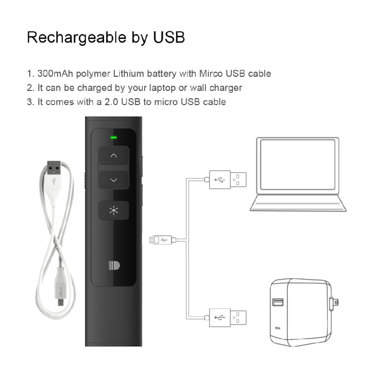 Doosl DSIT013 2.4GHz Rechargeable PowerPoint Presentation Remote Control Multi-functional Laser Pointer for PowerPoint / Keynote / Prezi, Control Distance: 100m(Black) -  by DOOSL | Online Shopping South Africa | PMC Jewellery | Buy Now Pay Later Mobicred