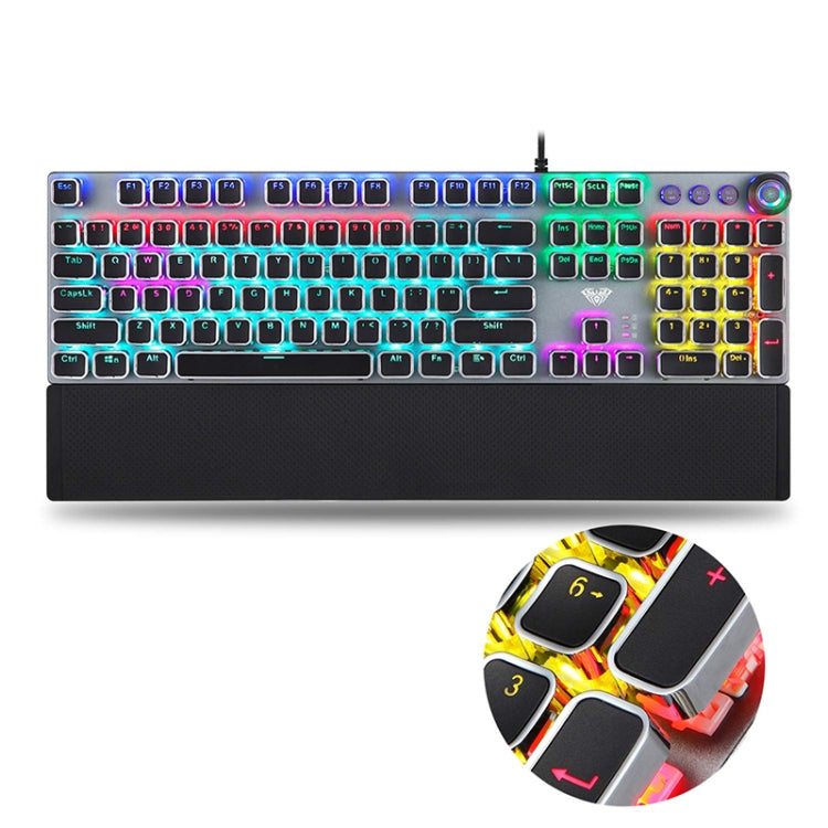 AULA F2088 108 Keys Mixed Light Plating Punk Mechanical Black Switch Wired USB Gaming Keyboard with Metal Button(Silver) - Wired Keyboard by AULA | Online Shopping South Africa | PMC Jewellery | Buy Now Pay Later Mobicred