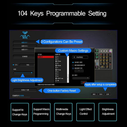 AULA F2088 108 Keys Mixed Light Mechanical Black Switch Wired USB Gaming Keyboard with Metal Button(Black) - Wired Keyboard by AULA | Online Shopping South Africa | PMC Jewellery | Buy Now Pay Later Mobicred