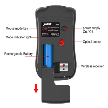 HXSJ T23 Bluetooth + 2.4GHz Wireless Dual Modes 4-Keys 1600 DPI Adjustable Ergonomics Optical Mouse - Wireless Mice by HXSJ | Online Shopping South Africa | PMC Jewellery | Buy Now Pay Later Mobicred