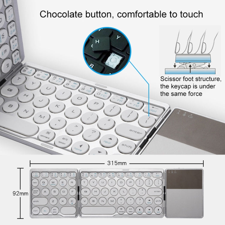 GK408 Three-fold Rechargeable Wireless Bluetooth Keyboard with Touchpad, Support Android / IOS / Windows (Black Grey) - Wireless Keyboard by PMC Jewellery | Online Shopping South Africa | PMC Jewellery | Buy Now Pay Later Mobicred