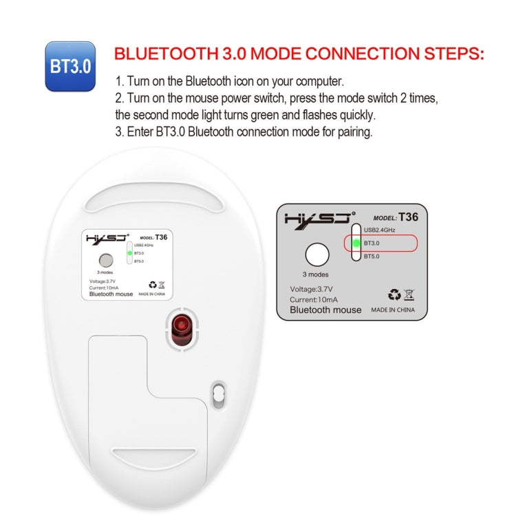 HXSJ T36 2.4G Bluetooth 5.0+3.0 Three-mode Silent Design Wireless Bluetooth Mouse (Silver) - Wireless Mice by HXSJ | Online Shopping South Africa | PMC Jewellery | Buy Now Pay Later Mobicred