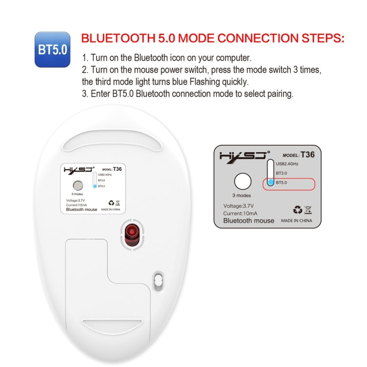 HXSJ T36 2.4G Bluetooth 5.0+3.0 Three-mode Silent Design Wireless Bluetooth Mouse (Silver) - Wireless Mice by HXSJ | Online Shopping South Africa | PMC Jewellery | Buy Now Pay Later Mobicred