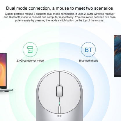 Original Xiaomi Portable Mouse 2 Optical Wireless Bluetooth 4.2 RF 2.4GHz 4000DPI Adjustable Dual Mode Mouse(Silver) - Wireless Mice by Xiaomi | Online Shopping South Africa | PMC Jewellery | Buy Now Pay Later Mobicred