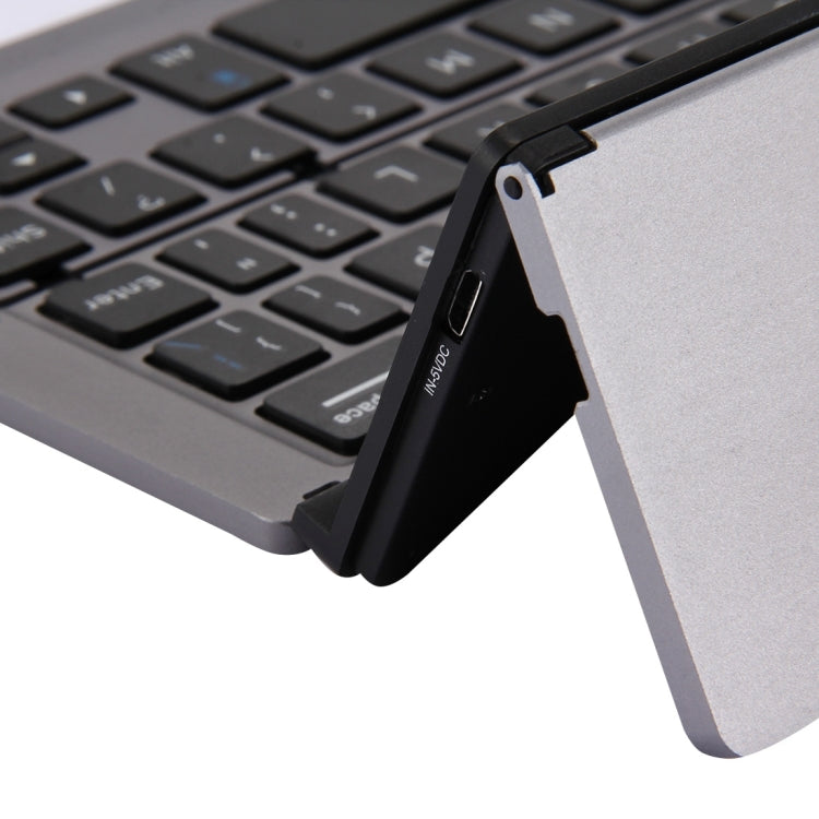 F18 Ultra-slim Rechargeable Foldable 58 Keys Bluetooth Wireless Keyboard with Holder (Grey) - Wireless Keyboard by PMC Jewellery | Online Shopping South Africa | PMC Jewellery | Buy Now Pay Later Mobicred