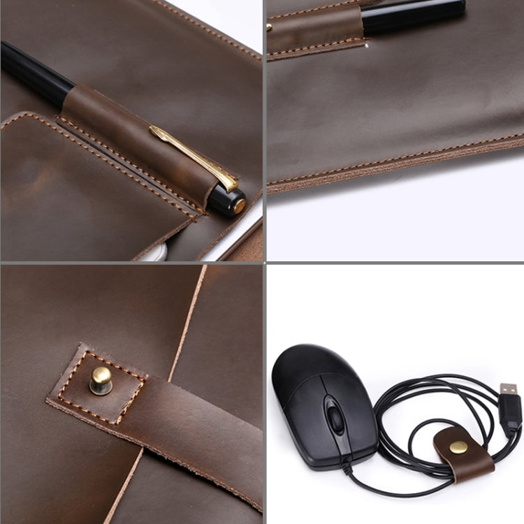 Universal Genuine Leather Business Power Adapter Laptop Tablet Bag with Cable Winder, For 12 inch and Below Macbook, Samsung, Lenovo, Sony, DELL Alienware, CHUWI, ASUS, HP - 12.1 inch by PMC Jewellery | Online Shopping South Africa | PMC Jewellery | Buy Now Pay Later Mobicred