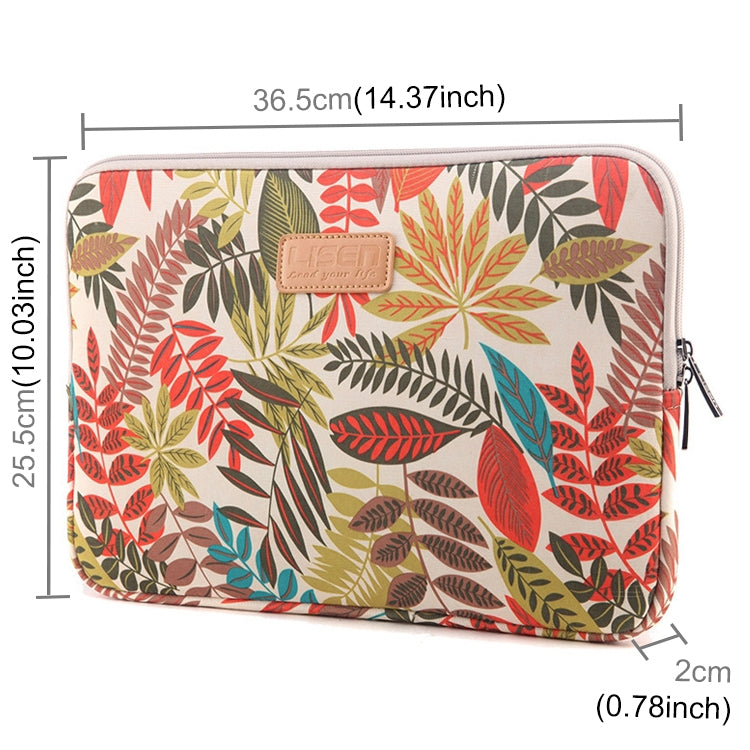 Lisen 14 inch Sleeve Case Colorful Leaves Zipper Briefcase Carrying Bag for Macbook, Samsung, Lenovo, Sony, DELL Alienware, CHUWI, ASUS, HP, 14 inch and Below Laptops(White) - 14.1 inch by PMC Jewellery | Online Shopping South Africa | PMC Jewellery | Buy Now Pay Later Mobicred