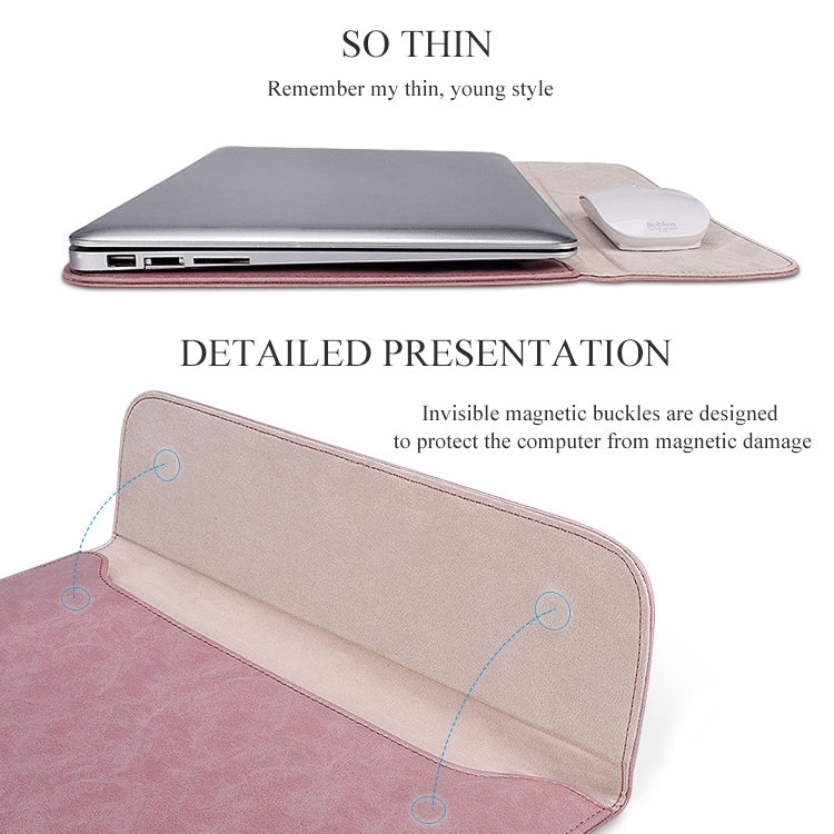 PU01S PU Leather Horizontal Invisible Magnetic Buckle Laptop Inner Bag for 13.3 inch laptops, with Small Bag (Pink) - 13.3 inch by PMC Jewellery | Online Shopping South Africa | PMC Jewellery | Buy Now Pay Later Mobicred